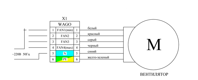 Схема регулировки скорости вентилятора переключением выводов обмотки