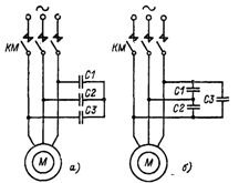 Узлы схем, осуществляющих конденсаторное торможение асинхронных двигателей