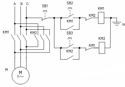 Схема управления трехфазным двигателем