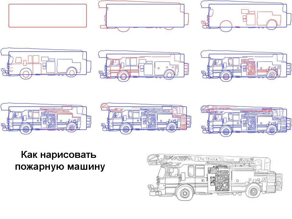 Как нарисовать пожарную машину