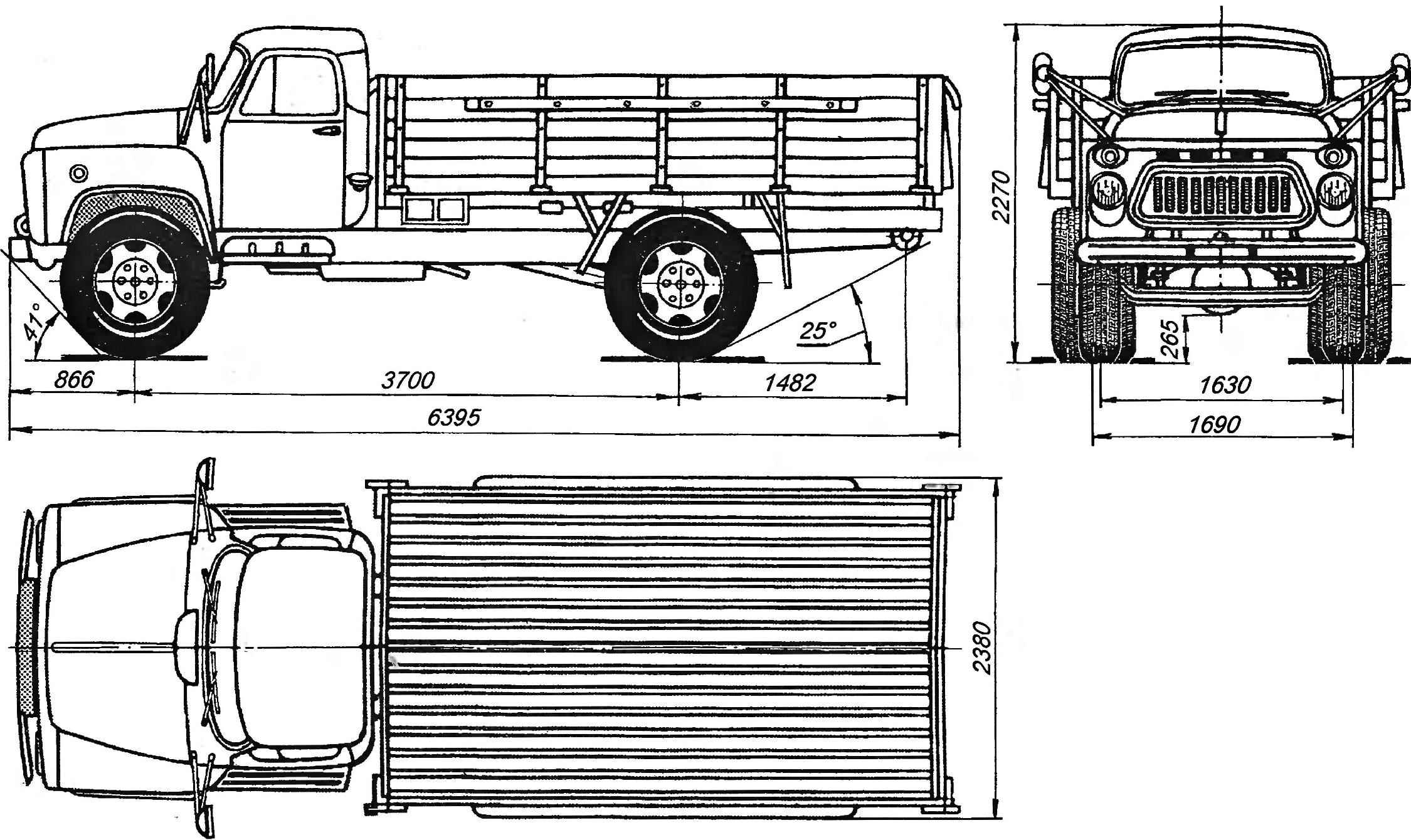 Основные размеры грузового автомобиля ГАЗ-53А