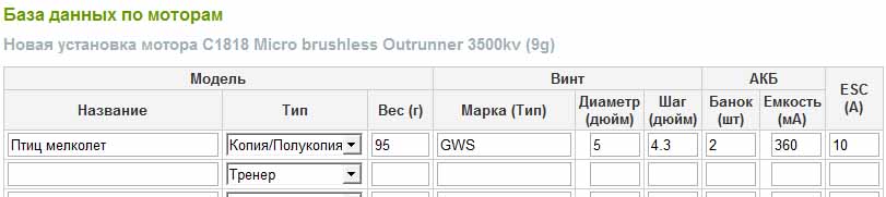 база моторов для авиамоделей