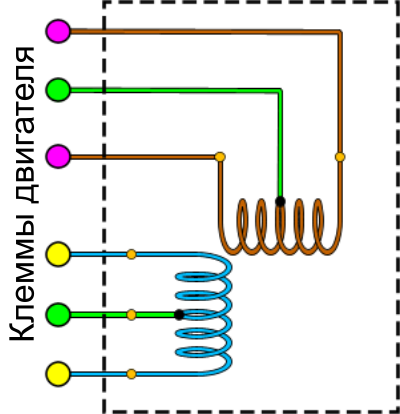 Подключение обмоток униполярного двигателя с 6 выводами