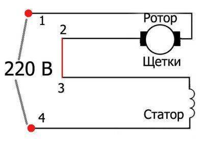 Схема однофазного двигателя с конденсатором