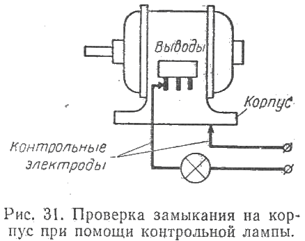 Проверка замыкания на корпус при помощи контрольной лампы