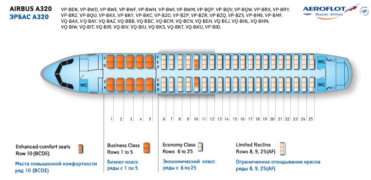 Схема расположения мест в салоне самолета а 320