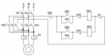 Схема реверсивного пуска двигателя