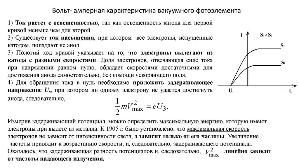 Катод характеристики. Вольт амперная характеристика вакуумного фотоэлемента. Вах вакуумного фотоэлемента. Вольт амперная характеристика фотоэлемента. Вольтамперные характеристики вакуумного фотоэлемента.