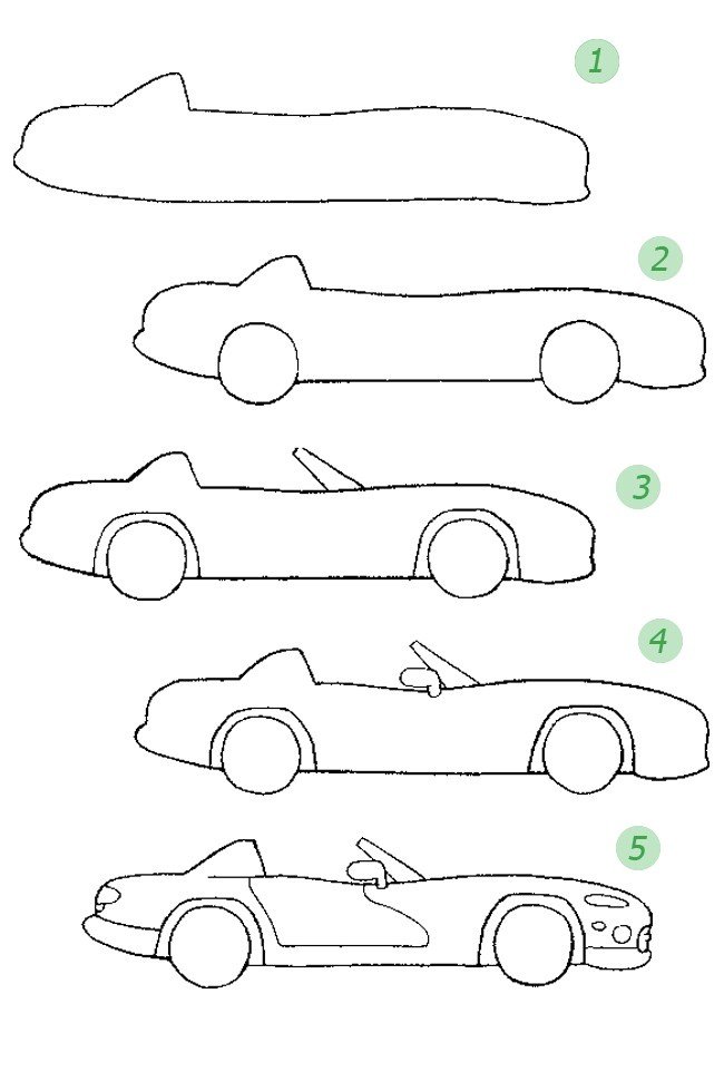 Как нарисовать спортивную машину. Схема 5