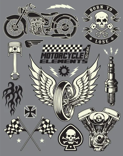Векторные элементы мотоцикла установлены Стоковая Иллюстрация