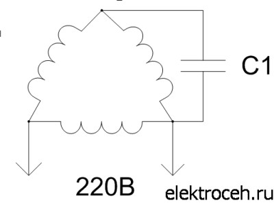 Схема подключения трехфазного двигателя "в треугольник"